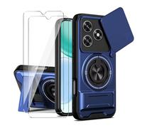 LYZXMY Coque pour Honor X5c Plus+2 x Film de Protection+Double béquille de Support(Support à Anneau Rotatif à 360°, Support Étendable) et Capot Glissant pour Couverture de Caméra-Bleu