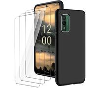 LYZXMY Coque pour Nokia XR21 5G (6.49") Noir Housse + 3 x Verre trempé Protection écran, Souple Silicone Étui Protection Bumper TPU Téléphone Case Cover