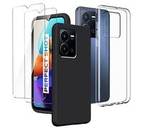 LYZXMY Coque pour Vivo Y22s (6.55") Transparent Housse + Noir Étui + [2 Pièces] Verre trempé écran Film Protecteur - Souple Silicone TPU Case Cover