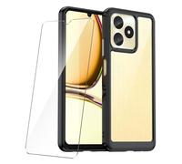 LYZXMY Verre trempé pour Realme Note 50 (6.74") Coque Noir + Protection D'écran Film Protecteur - Étui avec Cadre en Silicone Souple TPU et Dos Dur Transparent Housse Case Cover