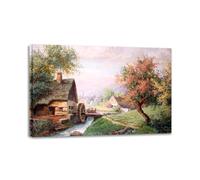 LZ6J8C9 Karl Flieher Tableaux-Tableaux expressionnisme toile-affiche d'art de paysage-Le moulin à eau-impression sur toile-image murale encadrée décoration de salon 90x60cm cadre intérieur