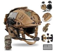 LZAQHMT 4 en 1 Amélioré Casque Tactique Airsoft - Réglable Système De Réglage Rapide par Molette avec Oreillette, Housse De Casque Et Sac Lestage for Équipement Paintball Cosplay(Tan)