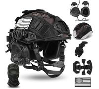LZAQHMT 4 en 1 Amélioré Casque Tactique Airsoft - Réglable Système De Réglage Rapide par Molette avec Oreillette, Housse De Casque Et Sac Lestage for Équipement Paintball Cosplay(Black)