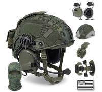 LZAQHMT 4 en 1 Amélioré Casque Tactique Airsoft - Réglable Système De Réglage Rapide par Molette avec Oreillette, Housse De Casque Et Sac Lestage for Équipement Paintball Cosplay(Green)