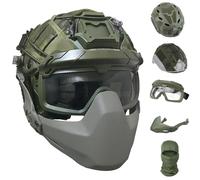 LZAQHMT Casque Airsoft À Coupe Haute Ajustable avec Demi-Masque, Lunettes De Protection, Housse De Casque Et Cagoule - pour Équipement De Chasse Et De Paintball(OD)
