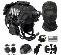 LZAQHMT Casque Tactique Airsoft 4 en 1 - Amélioré Système De Suspension Réglable avec Oreillette, Housse De Casque Et Cagoule pour Équipement De Paintball, Cosplay Militaire(Black)