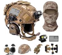 LZAQHMT Casque Tactique Airsoft 4 en 1 - Amélioré Système De Suspension Réglable avec Oreillette, Housse De Casque Et Cagoule pour Équipement De Paintball, Cosplay Militaire(AOR)