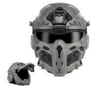 LZAQHMT Casque Tactique Airsoft - avec Écouteur Communication Intégré, Ventilateur Anti-buée, Masque Intégral Amovible pour Tir Sportif Extérieur(WG)