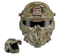 LZAQHMT Casque Tactique Airsoft - avec Écouteur Communication Intégré, Ventilateur Anti-buée, Masque Intégral Amovible pour Tir Sportif Extérieur(CP)
