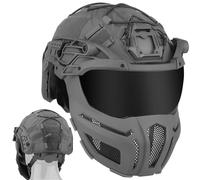 LZAQHMT Casque Tactique Rapide avec Masque De Protection Intégrale Et Visière Relevable - Housse De Casque pour Équipement D'airsoft, De Chasse, De Jeu Et De Guerre(Wolf Grey)