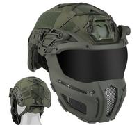 LZAQHMT Casque Tactique Rapide avec Masque De Protection Intégrale Et Visière Relevable - Housse De Casque pour Équipement D'airsoft, De Chasse, De Jeu Et De Guerre(Ranger Green)