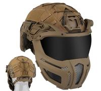 LZAQHMT Casque Tactique Rapide avec Masque De Protection Intégrale Et Visière Relevable - Housse De Casque pour Équipement D'airsoft, De Chasse, De Jeu Et De Guerre(Coyote Brown)