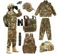 LZAQHMT Costume Militaire pour Garçon Ensemble Complet Soldat avec Casques Airsoft Uniformes Militaires pour Enfants pour Cosplay, Halloween Jeux Rôle(120)