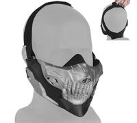 LZAQHMT Demi-Masque Airsoft Masque De Paintball Tête De Mort - Masque De Protection Tactique pour Paintball, Chasse, CS, Halloween Et Cosplay (Argent/Rouge/Noir)(B)