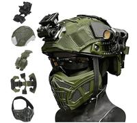LZAQHMT Ensemble 5 en 1 Amélioré Casque Tactique Rapide pour Airsoft avec Demi-Masque, Lampe Frontale, Housse Lunettes Protection - pour Paintball, Cosplay Équipement(Ranger Green)