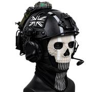LZAQHMT Ensemble 5 En 1 Casque Tactique Airsoft - Réglable Avec Oreillette, Lampe De Signalisation, Et Pochette for Batterie Masque Intégral Tête De Mort for Cosplay, Paintball Et Équipement Militaire