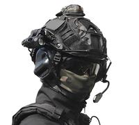 LZAQHMT Ensemble Casque Airsoft Fast Tactical avec Casque Tactique, Lunettes Protection Antibuée, Lampe Signalisation Lampe Torche Housse Casque Amovible pour Chasse, Paintball Et Cosplay(Black)