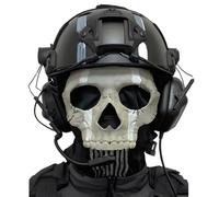 LZAQHMT Ensemble Casque Et Masque Intégral Tête Mort Tactique avec Oreillette Communication Kit Complet Airsoft Cosplay pour Paintball Et Jeux Rôle d'halloween