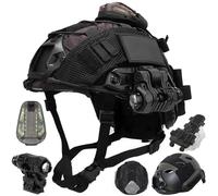 LZAQHMT Ensemble Casque Réglable Tactique Fast PJ - Housse Casque Amovible, Lampe Poche Signal Lumineux Pochette pour Batterie Équipement Protection pour Le Tir Chasse Cosplay pour Adultes