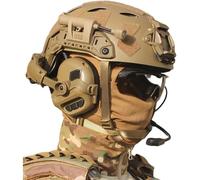LZAQHMT Ensemble Casque Tactique Airsoft Fast avec Système Communication (Fixation sur La Tête Et sur Le Casque), Lampe Casque Multi-Angle, Lunettes Protection pour Équipement Chasse(Tan)