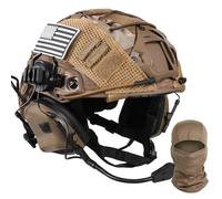 LZAQHMT Ensemble Casque Tactique Ajustable Fast - Écouteurs Intra-Auriculaires Housse Casque Masque Intégral Équipement Protection pour Cosplay, Militaire Et Airsoft pour Adultes(Tan)