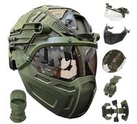 LZAQHMT Ensemble Casque Tactique Ajustable Version Améliorée avec Masque, Housse Casque Et Lunettes Protection - Équipement Extérieur Léger pour Paintball, CS, Chasse, Airsoft Et Entraînement(OD)