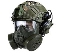 LZAQHMT Ensemble Casque Tactique avec Lunettes De Protection Intégrales, Masque À Gaz Factice Et Casque De Communication - Équipement pour Airsoft, Paintball Et Wargame(RG)