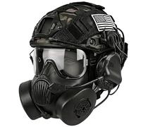 LZAQHMT Ensemble Casque Tactique avec Lunettes De Protection Intégrales, Masque À Gaz Factice Et Casque De Communication - Équipement pour Airsoft, Paintball Et Wargame(BK)