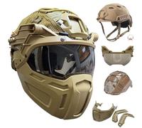 LZAQHMT Ensemble Casque Tactique Fast - Casque Airsoft Léger Et Ajustable avec Masque, Housse De Casque Et Lunettes De Protection pour L'entraînement Au Paintball Et À La Chasse(Coyote Brown)