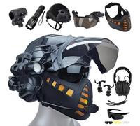 LZAQHMT Ensemble Casque Tactique Rapide for Airsoft avec Demi-Masque LED, Lunettes De Protection Relevables Et Casque Audio - for Paintball, Chasse Et Équipement Militaire
