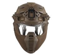 LZAQHMT Ensemble Complet D'équipement Militaire Tactique Anti-Chocs : Casque Anti-Chocs Masque Intégral Maille d'acier Lunettes D'airsoft Équipement Protection pour Chasse Paintball(Tan)