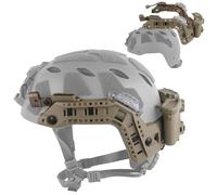 LZAQHMT Ensemble D'équipement Modulaire pour Casque Tactique Fast - Rail Arc Intégré + Boîtier Batterie + Lampe Infrarouge + Lampe Torche LED + Double Feu Signalisation pour L'entraînement(Tan)