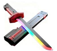 LZAQHMT Rechargeable Style Court Sandwich Lumineux Coloré Lame Scintillante Épée Jouets avec Effet D'étincelles Fumée Épée Lumineuse Accessoires D'épée for Enfants Adultes(Fiery Red)
