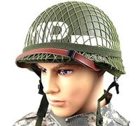 LZAQHMT Réplique Casque M1 Vert L'armée Américaine (Seconde Guerre Mondiale) - Coque Acier avec Filet Et Jugulaire Toile | À Peindre Soi-même pour Airsoft, Paintball Et Cosplay
