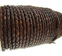 LZB cordon de cuir tressé marron ronde 3 mm longueur au choix, noir, 5 mètres