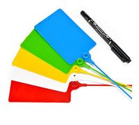 Lzbignun Lot de 100 étiquettes d'expédition en plastique imperméables pour étiquetage de fermeture éclair, étiquettes de sécurité, étiquettes vierges inscriptibles avec 1 marqueur (5 couleurs