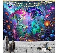 LZBXBXDA Tapisserie à la lumière noire pour amoureux du squelette - Tapisserie champignon fantaisie - Tapisserie phosphorescente - Réactive aux UV - Noir - Lune - Tenture murale pour chambre à coucher