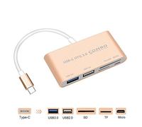 Lzcat Hub USB-C vers USB 3.0 + USB 2.0 + lecteur de carte TF/SD/Micro SD + port de charge micro USB - Câble adaptateur en aluminium pour MacBook Pro/ChromeBook/autres appareils de type C (or)