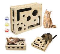 LZDMY Boîte à Griffer Interactive pour Chat avec 3 Balle et Papier de Verre | Jouet pour Chat Puzzle en Bois,Griffoir Interactif avec Baguette à Chat Massif avec Plume au Jeu pour Chat, Chaton