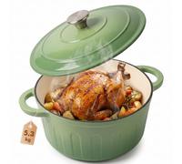 LZDMY Cocotte Fonte Émaillée 26 cm | 6L Fours Néerlandais avec Couvercle Compatible Induction Gaz Four Casserole pour Braiser Ragoûts Rôtir Pain Vert