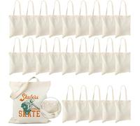 Lzerking Lot de 24 sacs fourre-tout en toile vierges avec fermeture éclair et poche, 33 x 38 cm, sacs d'épicerie vierges pour sublimation, HTV, peinture, 283,5 g, sacs d'épicerie réutilisables de