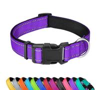 LZGOPE Reflective Dog Collar, Adjustable Soft Neoprene Padded Nylon Pet Collars with Buckle for Medium Dogs, Purple,XL
