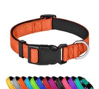 LZGOPE Reflective Dog Collar, Adjustable Soft Neoprene Padded Nylon Pet Collars with Buckle for Medium Dogs, Orange,L