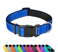 LZGOPE Reflective Dog Collar, Adjustable Soft Neoprene Padded Nylon Pet Collars with Buckle for Medium Dogs, Blue,XL