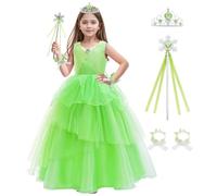 LZH Costume de fée clochette pour enfants, robe pour filles, costume de fée verte, déguisement de princesse d'Halloween avec couronne et baguette