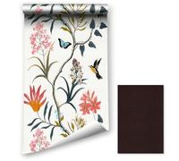 LZH-LP Papier Peint Autocollant, 44.5x400CM Colorés Entrelacés Fleurs D'oiseaux Vignes Papier Contact Décoller Coller Vinyle Film Décoratif Amovible, Avec Autocollant Cuir Patch