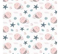 LZH-LP Papier Peint Autocollant, 44x300CM Baleines Roses étoiles Mer Coquillages Sans Couture Papier Contact Décoller Coller Vinyle Film Décoratif Amovible pour Armoires Murales