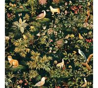 LZH-LP Papier Peint Autocollant, 44x300CM Forêt Verte Animaux Plantes Fleurs Patchwork Sans Raccord Papier Contact Décoller Coller Vinyle Film Décoratif Amovible pour Armoires Murales