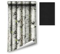 LZH-LP Papier peint autocollant à décoller et à coller, 44.5x1200CM motif forêt de bouleau, film vinyle amovible, revêtement mural de meubles avec patch de réparation en cuir pour canapé en cuir
