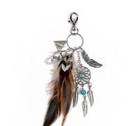 LZHLMCL Porte Clés Breloque Sac Femme Bijoux Gland Plume Alliage Dream Catcher Porte Clés Pendentif Dame Porte Clés Accessoire D